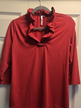Lulu-B Red Ruffle Collar Stretch Blouse